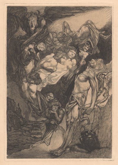 Félmeztelen férfi szörnyekkel és fantázia lényekkel alkotó: Johannes Josephus Aarts