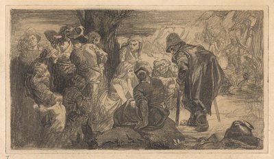 Férfiak, nők és gyerekek egy fa mellett alkotó: Johannes Josephus Aarts