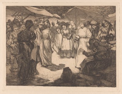 Piaci jelenet férfiakkal és nőkkel alkotó: Johannes Josephus Aarts