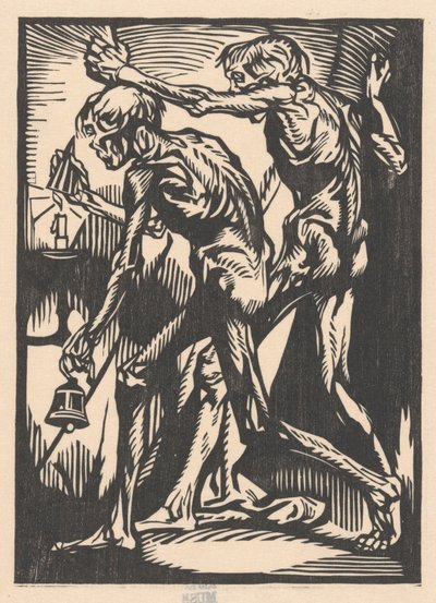 Két meztelen férfialak haranggal és gyertyaoltóval alkotó: Johannes Josephus Aarts