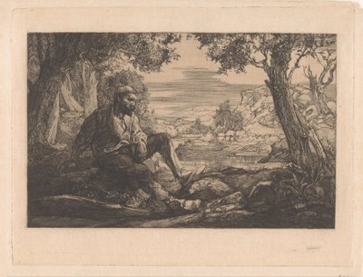 Ülő férfi dombos tájon alkotó: Johannes Josephus Aarts