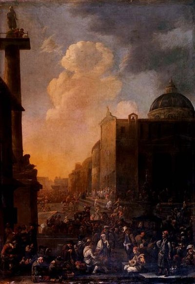 Capriccio kilátás a római térre (olaj, panel) alkotó: Johannes Lingelbach
