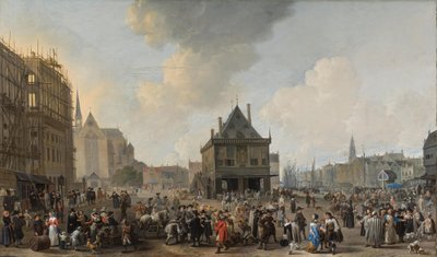 A Dam tér észak felől, az épülő városházával alkotó: Johannes Lingelbach