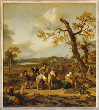 Halte de paysans allant au marche - Pihenő gazdák a piacra menet ... alkotó: Johannes Lingelbach
