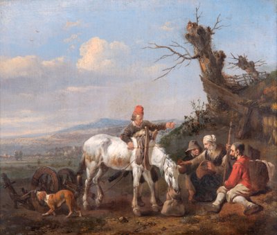 Táj, pihenő utazók (olaj, tölgyfa panelen) alkotó: Johannes Lingelbach