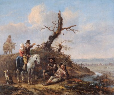 "Táj pihenő utazókkal és pár lóháton", 17. század alkotó: Johannes Lingelbach