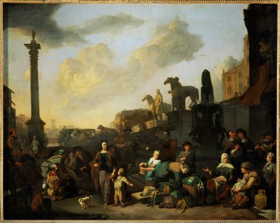 Le marche aux herbes a Rome - A római gyógynövénypiac ... alkotó: Johannes Lingelbach