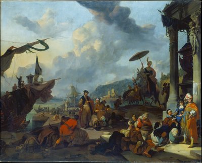 Mediterrán kikötői jelenet alkotó: Johannes Lingelbach