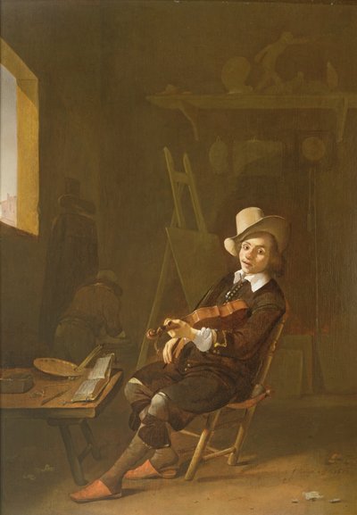 A hegedűn játszó művész önarcképe alkotó: Johannes Lingelbach