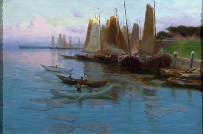 Horgászcsónakok (olaj, vászon) alkotó: Johannes Martin Grimelund