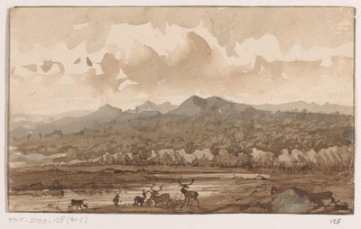Hegyi táj szarvasokkal alkotó: Johannes Tavenraat (signed by artist)