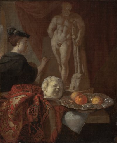 Csendélet és egy nő a festőállványon, 1600-as évek vége alkotó: Johannes Voorhout