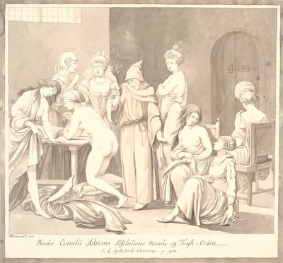 "Broder Cornelius Adrians Absolutions Maade og Tugte=Orden. / J.L. Gottefriidi Chronica. 908. o.." alkotó: Johannes Wiedewelt