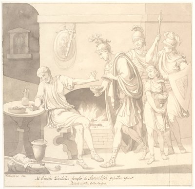 "M. Curius Dantatus foragter de Samnitiske Gesanters Gaver./ Plutach: in vita. Cato, a cenzor." alkotó: Johannes Wiedewelt