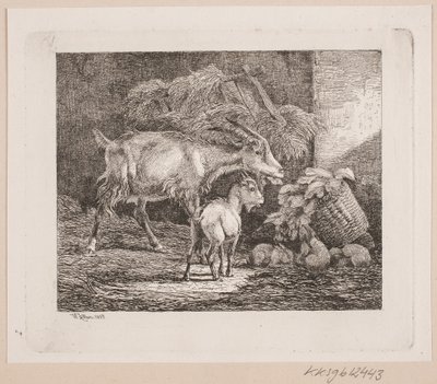 Egy kecske, egy kölyök és nyulak egy istállóban alkotó: Johannes Wilhelm Zillen