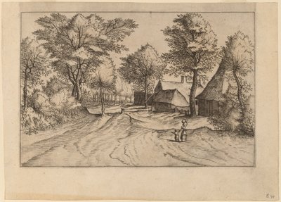 Falusi út farmtal és fészerekkel alkotó: Johannes and Lucas van Doetechum after Master of the Small Landscapes