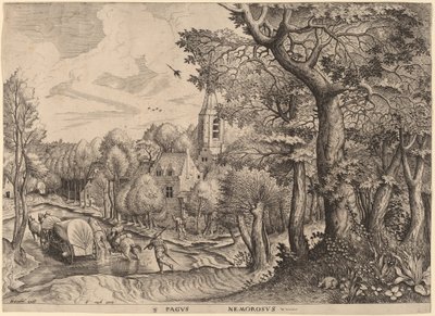 Pagus Nemorosus (fás falu) alkotó: Johannes and Lucas van Doetechum after Pieter Bruegel the Elder