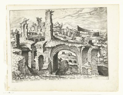 Kilátás a Colosseumra Római romok, 1561 (sorozat címe) alkotó: Johannes of Lucas van Doetechum (attributed to)