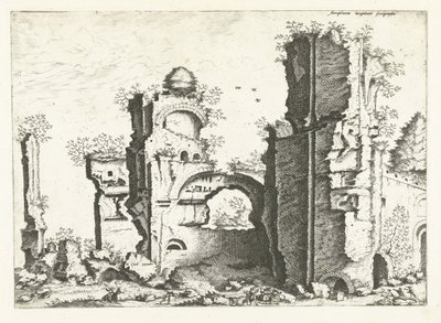 Kilátás a romokra, esetleg Caracalla fürdőjére Római romok, 1561 (sorozat címe) alkotó: Johannes of Lucas van Doetechum (attributed to)