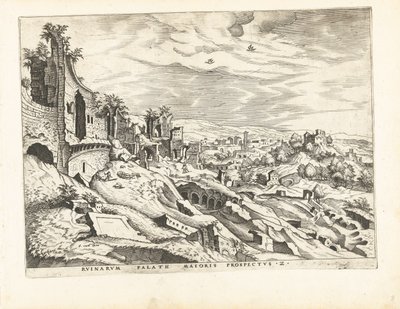 Második nézet a Palatinus-hegyről Rómában Római romok, 1561 (sorozat címe) alkotó: Johannes of Lucas van Doetechum (attributed to)