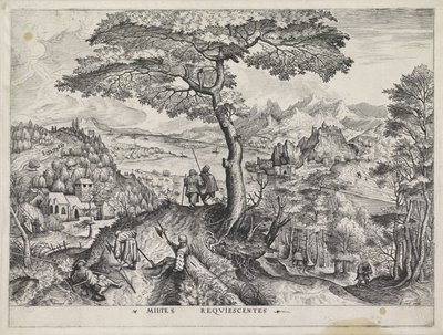 Táj pihenő katonákkal Milites Requiescentes (cím az objektumon) Nagy tájak (sorozat címe) alkotó: Johannes of Lucas van Doetechum