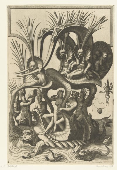 Víziteknős, aki egy kocsit a hátán Veelderleij Wisselinghe van grotissen ende Compertimenten (...)Libro Primo (sorozat címe) alkotó: Johannes of Lucas van Doetechum