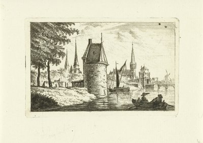 Városkép torony a folyón alkotó: Johannes van Cuylenburgh