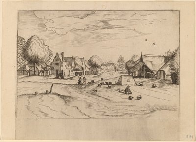 Vidéki falu juhokkal és ülő pásztorral alkotó: Johannes van Doetechum, the Elder and Lucas