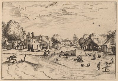 Vidéki falu juhokkal és ülő pásztorral alkotó: Johannes van Doetechum, the Elder and Lucas