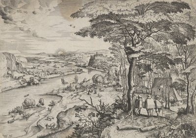 Zarándokokkal az emauszi tájba megyünk Emmausban, kb. 1555-56. Alkotók: Johannes van Doetecum I, Lucas van Doetecum alkotó: Johannes and Lucas van Doetecum