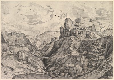 Alpesi táj mély völgytel a The Large Landscapesből, kb. 1555-56. alkotó: Johannes van Doetecum I