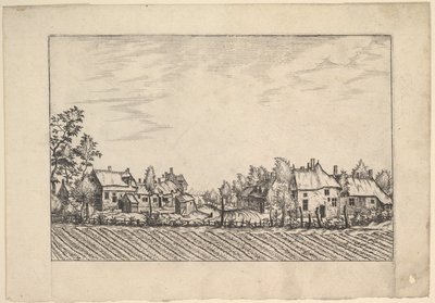 Farmok, felszántott mező az előtérben parasztházból és mezőgazdasági kávézóból..., kb. 1559-61. alkotó: Johannes van Doetecum I