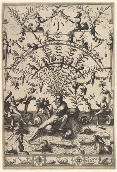Modern groteszk dekoráció folyóistennel, 1557. alkotó: Johannes van Doetecum I