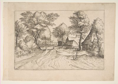 Falusi út tanyával és fészerekkel, a The Small Landscapes Multifariaru... sorozatból, 1559-61. alkotó: Johannes van Doetecum I