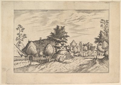 Village Street, egy tanya előtt felhalmozott széna Estates farmról és vidékről..., kb. 1559-61. alkotó: Johannes van Doetecum I