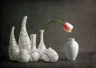 Rózsaszín tulipános, repedt vázák alkotó: John-Mei Zhong