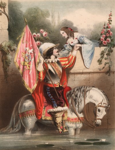 Nézz át a kertfalra Kate - katona fehér lovon találkozik szerelmével (színes litho) alkotó: John (after) Brandard