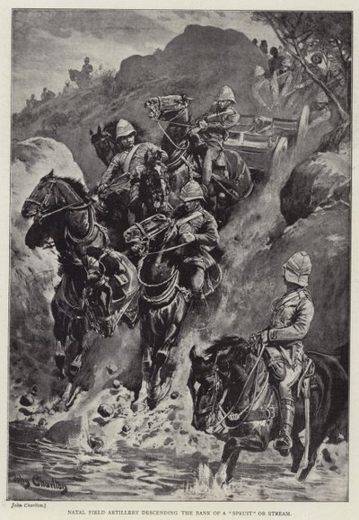 Natal Field Tüzérség a "Spruit" vagy a patak partján leszállva (litho) alkotó: John (after) Charlton