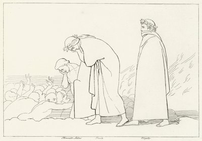 Dante beszélgetés a preceptorával, Inferno, 15. ének (metszet) alkotó: John (after) Flaxman