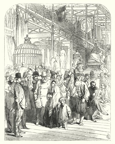 Kiállítók és látogatók a Crystal Palace-ban, a Hyde Parkban, Londonban, az 1851-es Nagy Kiállítás helyszínén (metszet) alkotó: John (after) Gilbert