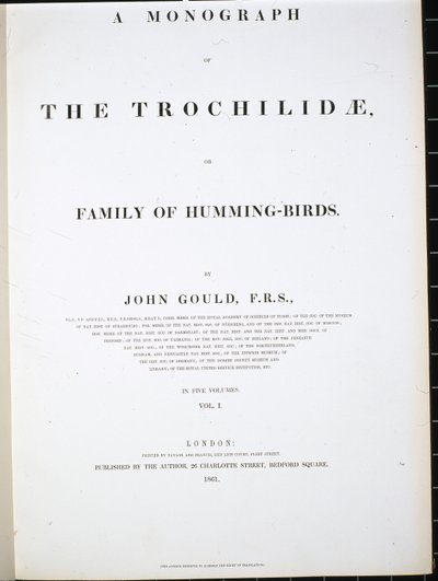 Előlap (kézzel színezett litográfia) alkotó: John (after) Gould