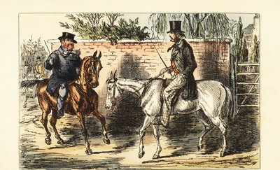 Angol úriember egy régi nyűgön, akit egy öblös lovon ülő férfi elutasított alkotó: John (after) Leech
