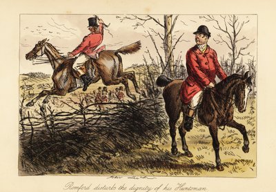 Huntsman egy kerítést ugrál egy régi nyest, és beavatkozik a vadászkutyák falkájába alkotó: John (after) Leech
