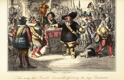 Oliver Cromwell eltávolítja a buzogányt az alsóházból, és feloszlatja a rump-parlamentet 1653-ban alkotó: John (after) Leech