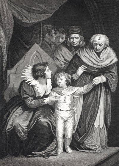 Elizabeth Woodville megadja a fiát (litho) alkotó: John (after) Opie
