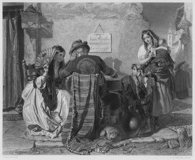 A Levélíró, Sevilla, a képről a Királyi Gyűjteményben (metszet) alkotó: John (after) Phillip