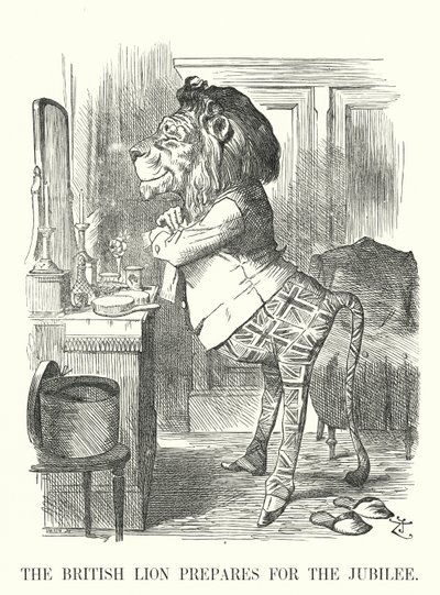 Punch rajzfilm: A brit oroszlán a jubileumra készül - Viktória királynő arany jubileuma alkotó: John (after) Tenniel