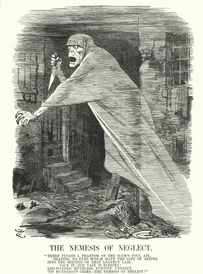 Punch rajzfilm: Az elhanyagoltság Nemezis – szegénység és bűnözés Londonban Hasfelmetsző Jack gyilkosságai idején (metszet) alkotó: John (after) Tenniel