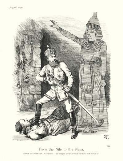 Sir John Tenniel karikatúra: A Nílustól a Néváig (metszet) alkotó: John (after) Tenniel