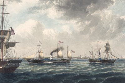 A "Vivid" és a "Waterwitch" gőzhajók Orfordnessnél, R. G. Reeve metszete (színes aquatinta) alkotó: John (after) Ward